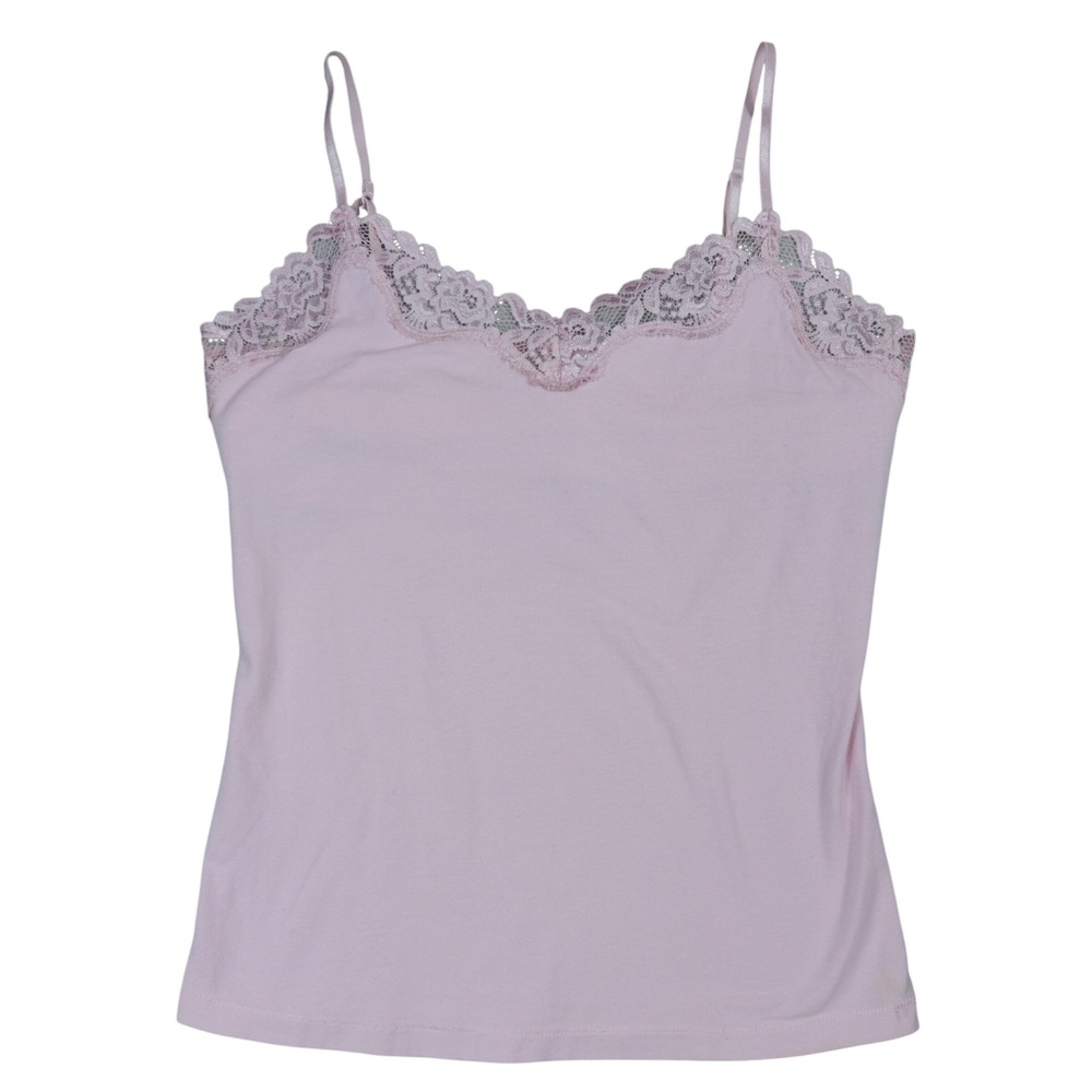 Aeropostale Y2K Pink Lace Trim Cami Tank Top Adjustable Straps Womens Sz Medium